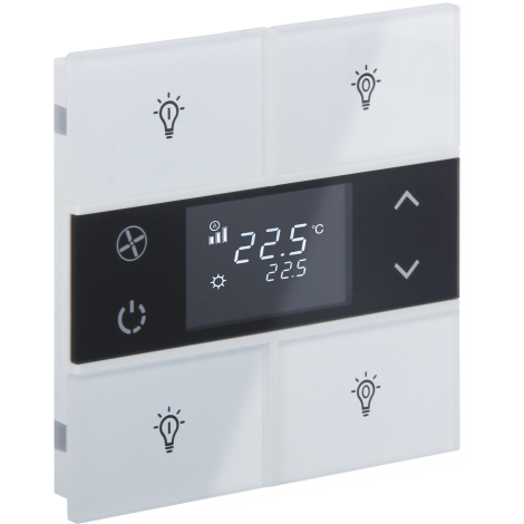 Rosa Glass 2 fold white thermostat and switch (Status - Icon)