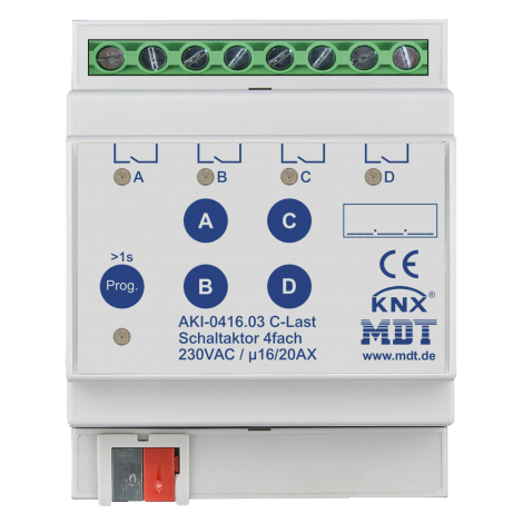AKI-0416.03: Switch Actuator 4-fold, 4SU MDRC, 16/20A, 230VAC, C-load